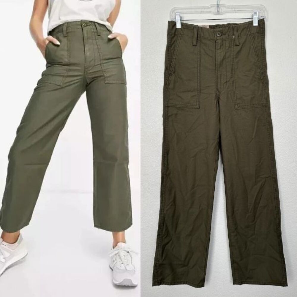 Levi's Ribcage Straight Fatigue Army Green Military Pants High Women's 26x29 NEW